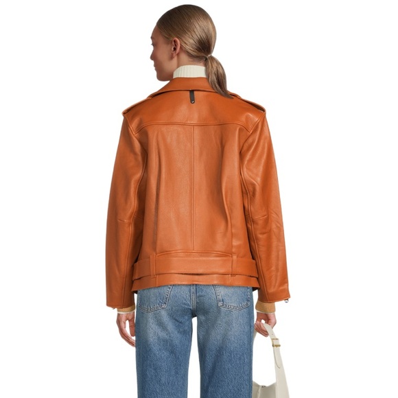 Mackage Jayda Oversized 100% Cow Leather Biker Jacket L/XL - Picture 5 of 17